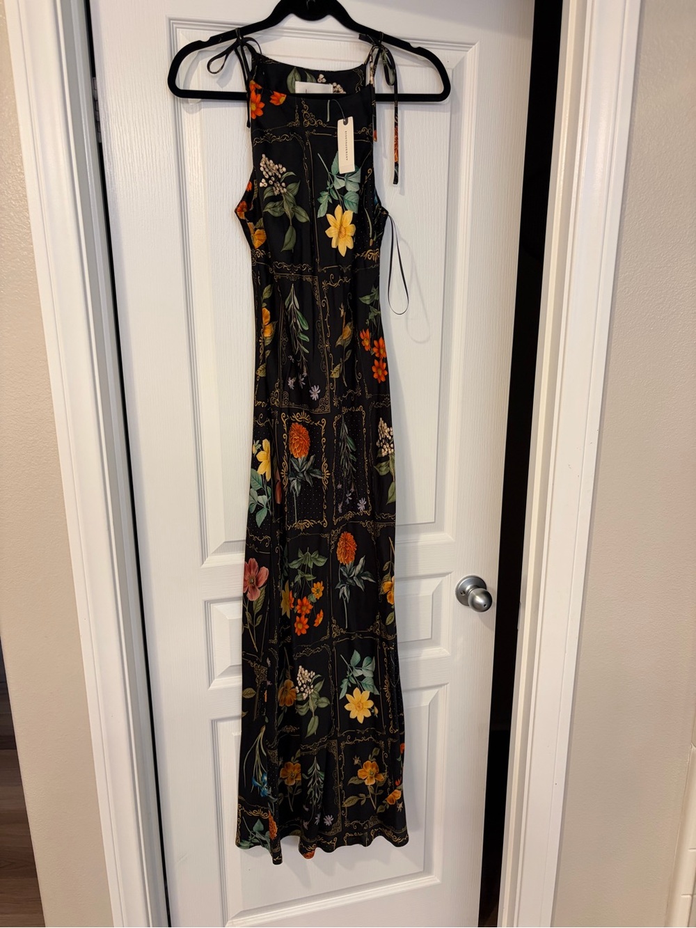 Anthropologie Black Floral Maxi Dress with Yellow, Orange and Green Accents